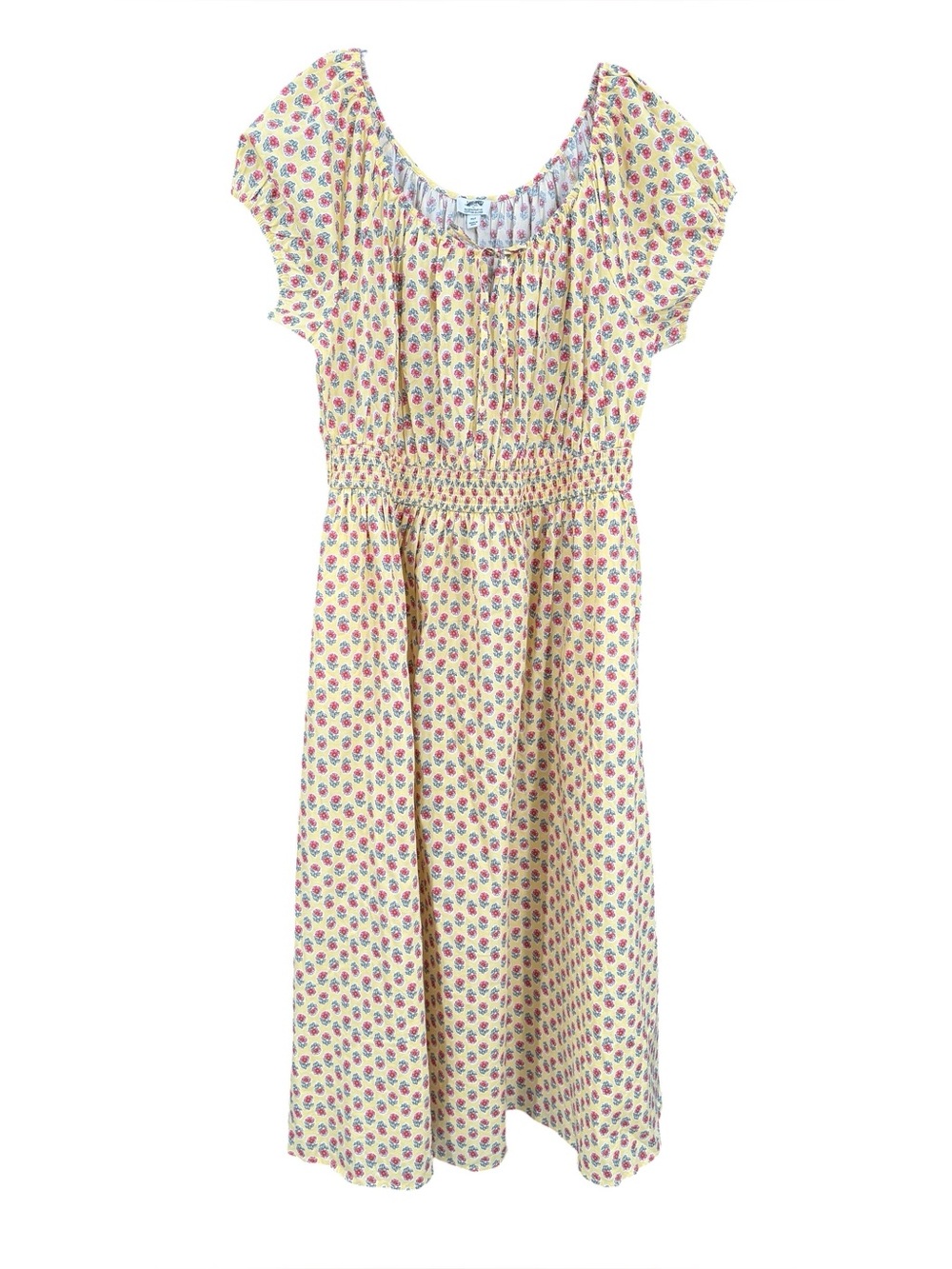 J.Crew Factory Tall  Floral Smocked-Waist Short Sleeve Sz XLT Pale Banana Multi